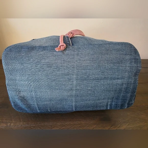 Vera Pelle Made In Italy Levi Strauss Jeans Boho Chic Bag With Pink Vegan Trim - Picture 8 of 11